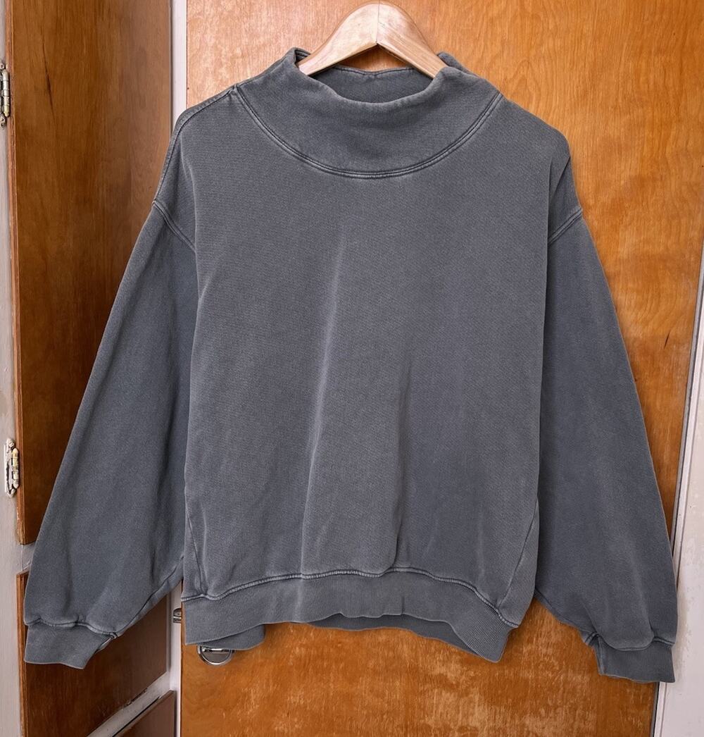 Joah Brown Sweatshirt Charcoal Gray Oversized Mock Neck Mineral Wash USA Sz M/L
